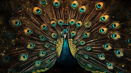 Obraz premium Spectacular peacock displaying magnificent tail feathers with stunning colors