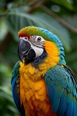 Fototapeta premium araffy colorful parrot with a red head and blue wings