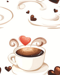 seamless pattern Realistic and artistic illustrations of coffee beans, brewing equipment, coffee cups for background or wallpaper