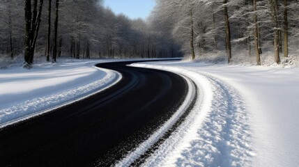 Obraz premium Winding road through snowy forest