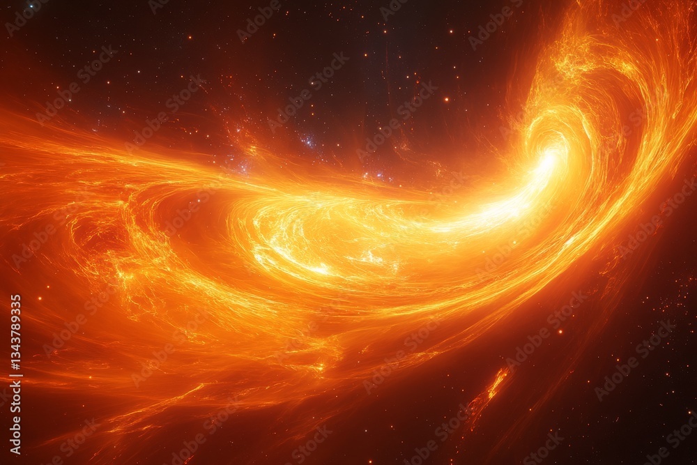 Poster stunning cosmic swirl of vibrant orange and yellow colors in deep space at an unspecified time