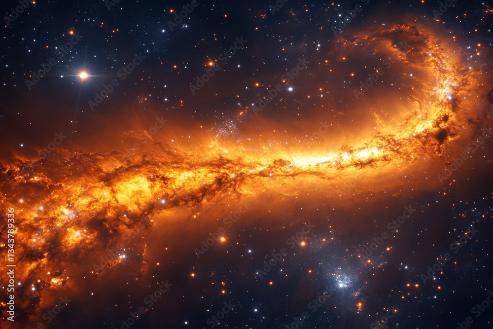 Poster cosmic elegance observed in the vibrant tail of a distant galaxy illuminated by dazzling starlight