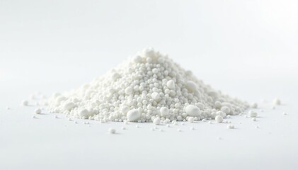 Pile of white granulated sugar on white background, white sugar, granulated