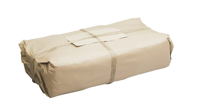 Parcel wrapped in brown paper with twine