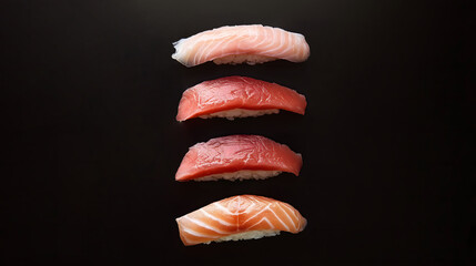 Assorted Nigiri Sushi on Black Background