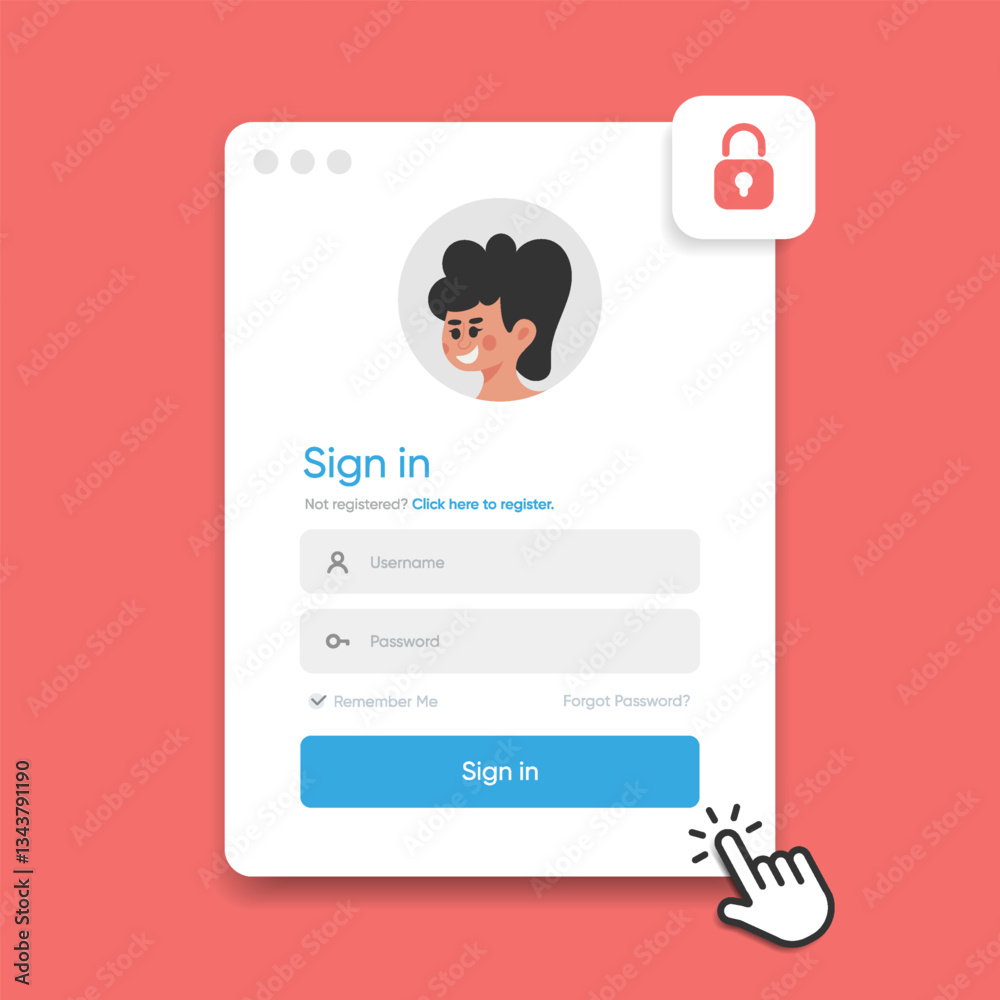 Aufkleber Set of Sign Up and Sign In forms. Registration and login forms page. Professional and User-friendly web and UI UX design elements. Modern Sign in and Register page. Username, email and password.