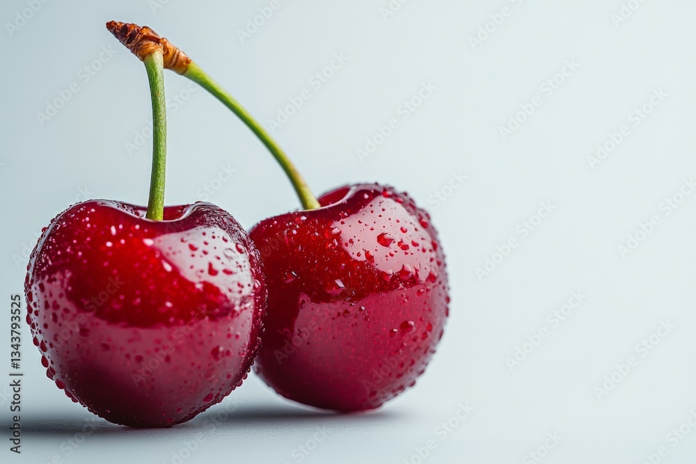 Aufkleber fresh cherries with droplets captured in a close-up setting