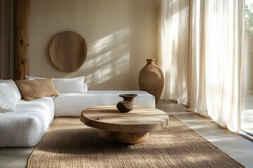 minimalizm, salon, nowoczesne wnętrze, jasne ściany, szare ściany, modułowa sofa, duża sofa, beżowa tkanina, stoliki boczne, białe meble, czarne oświetlenie, lampa sufitowa, oświetlenie torowe, dywan,
