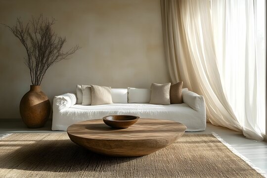 minimalizm, salon, nowoczesne wnętrze, jasne ściany, szare ściany, modułowa sofa, duża sofa, beżowa tkanina, stoliki boczne, białe meble, czarne oświetlenie, lampa sufitowa, oświetlenie torowe, dywan,