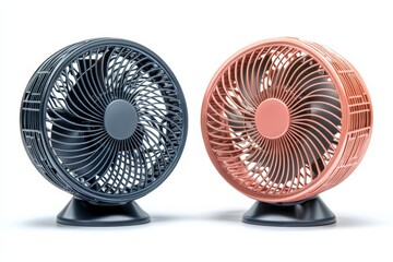 Fans in varying colors for home or office use, showcasing modern design elements and efficient air circulation features