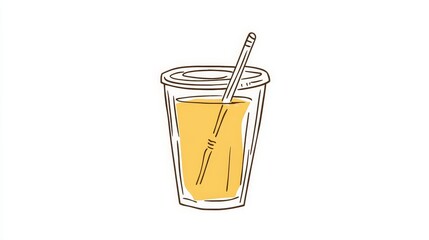 pear fruit juice glass continuous single one line minimalist illustration of a glass filled with pear juice, complete with a lid and straw, designed using a continuous single line drawing technique.