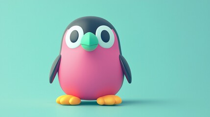 Fototapeta premium Cute Penguin 3D Model, Teal Background
