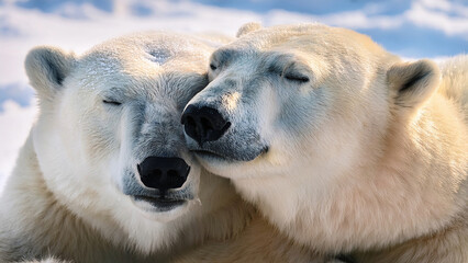 ours polaires se faisant un c&acirc;lins en dormant