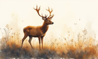 Majestic stag in golden meadow