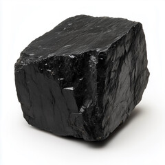 Pyroxene crystal in basalt isolated on a white background showcasing mineral characteristics