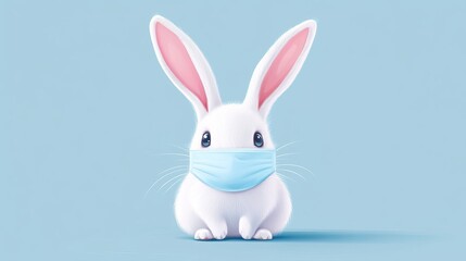 Obraz premium Easter bunny ears, rabbit mask, cartoon hare character, cute animal ear costume, spring funny pet set on blue background. Simple vector illustration