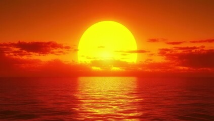 Fiery ocean sunset with clouds; tranquil scene