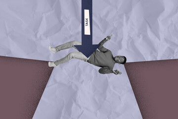 Art image composite photo collage of happy inexperienced businessman fall arrow decline statistics...