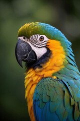 Obraz premium araffe parrot with a blue and yellow feathers and a green background