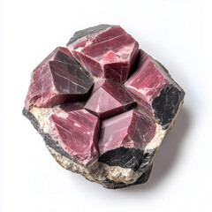 Fototapeta premium Dolomite rock with rhombohedral crystals isolated against a white background showcasing unique geological features