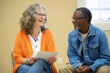 Happy Mature Diverse Couple Laughing Together in Conversation