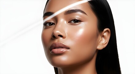 Belleza radiante. Primer plano de una mujer con una piel impecable y brillante.