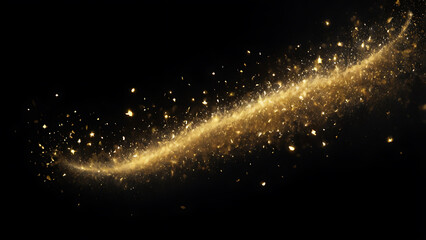 Abstract magic gold over black beautiful golden art widescreen phenomenon horizontal abstract glitter particle gold colored luxury no people illustration bright dust background. ai