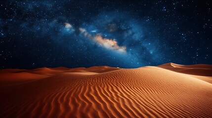 Naklejka premium Magnificent star filled sky above rippled desert sand dunes at night landscape