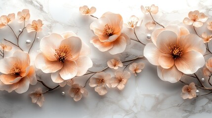Delicate peach blossoms on a marble backdrop