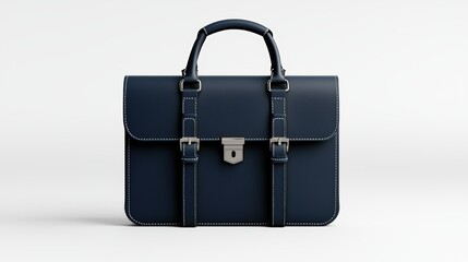 Elegant navy leather briefcase with silver hardware, perfect for professionals seeking style and functionality.