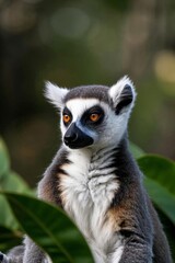 Obraz premium there is a lemur sitting on a tree branch with leaves