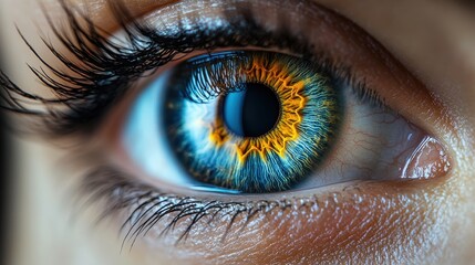 Macro shot of a blue and gold eye