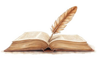Open book with quill pen