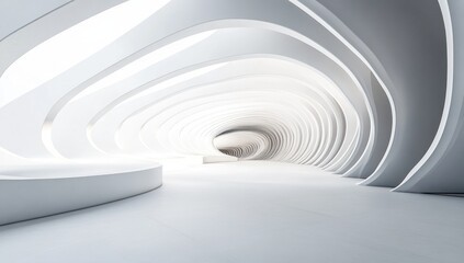 Fototapeta premium Abstract White Architectural Design: A Serene Tunnel of Curves and Light