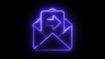 Glowing neon email sent icon isolated on black background. HD Video motion graphic animation