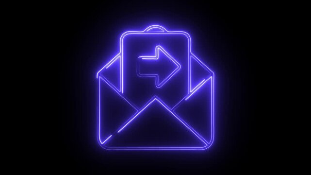 Glowing neon email sent icon isolated on black background. HD Video motion graphic animation