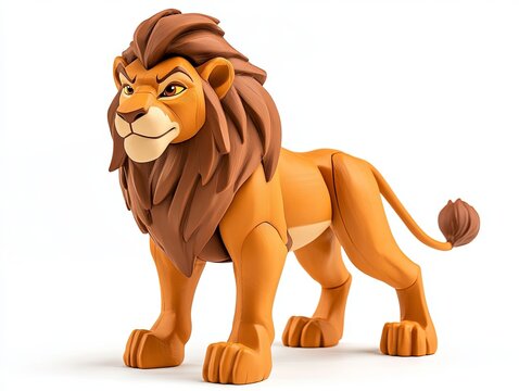 lion cartoon isolated on white, lion 3D figurine on a white background