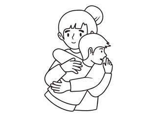 Sketch Mother with Children Black and White