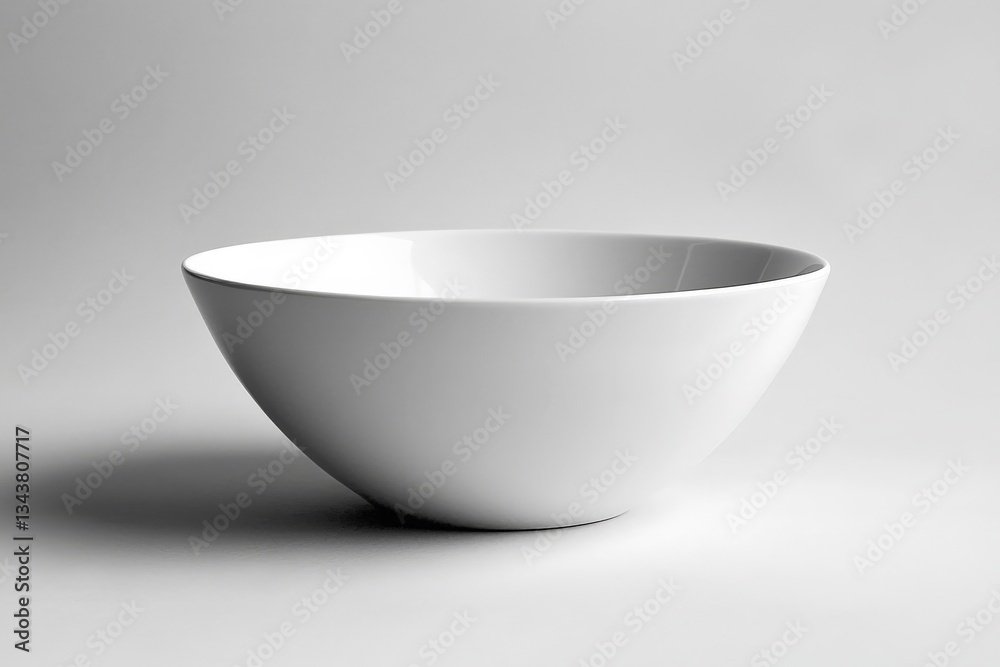 Poster white ceramic bowl positioned on a gray background highlighting its sleek design and smooth curves