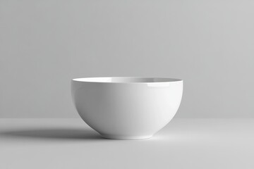 Modern white ceramic bowl positioned on a minimalist gray surface in a well-lit interior space