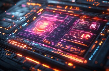 Fototapeta premium Business Internet Security Warning Interface for Data Protection on Tablet with Holographic Alerts