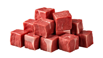 Red cubed sliced ​​meat on white background.