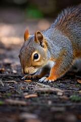Obraz premium there is a squirrel that is eating something on the ground