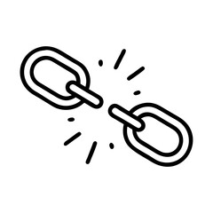 Broken chain, thin line vector icon with transparent background