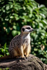 Fototapeta premium there is a small meerkat sitting on a log in the sun