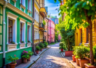 Fototapeta premium Charming Moscow Side Street House Facade - Tilt-Shift Photography