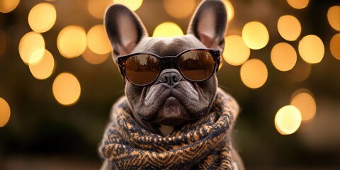 Obraz premium Dog with Sunglasses and Scarf
