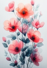 Watercolor Wildflower Bouquet with Pink Yellow Garden Flowers and Green Leaves