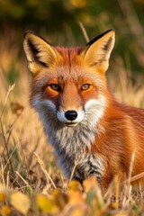 Obraz premium there is a red fox that is sitting in the grass