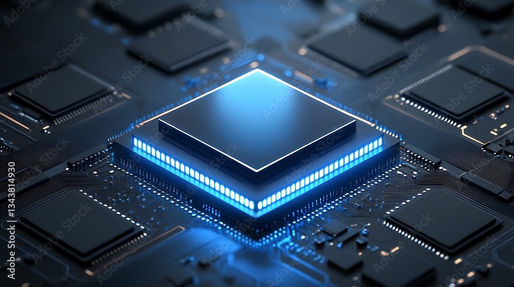 Poster A close up image of a computer processor circuit board
